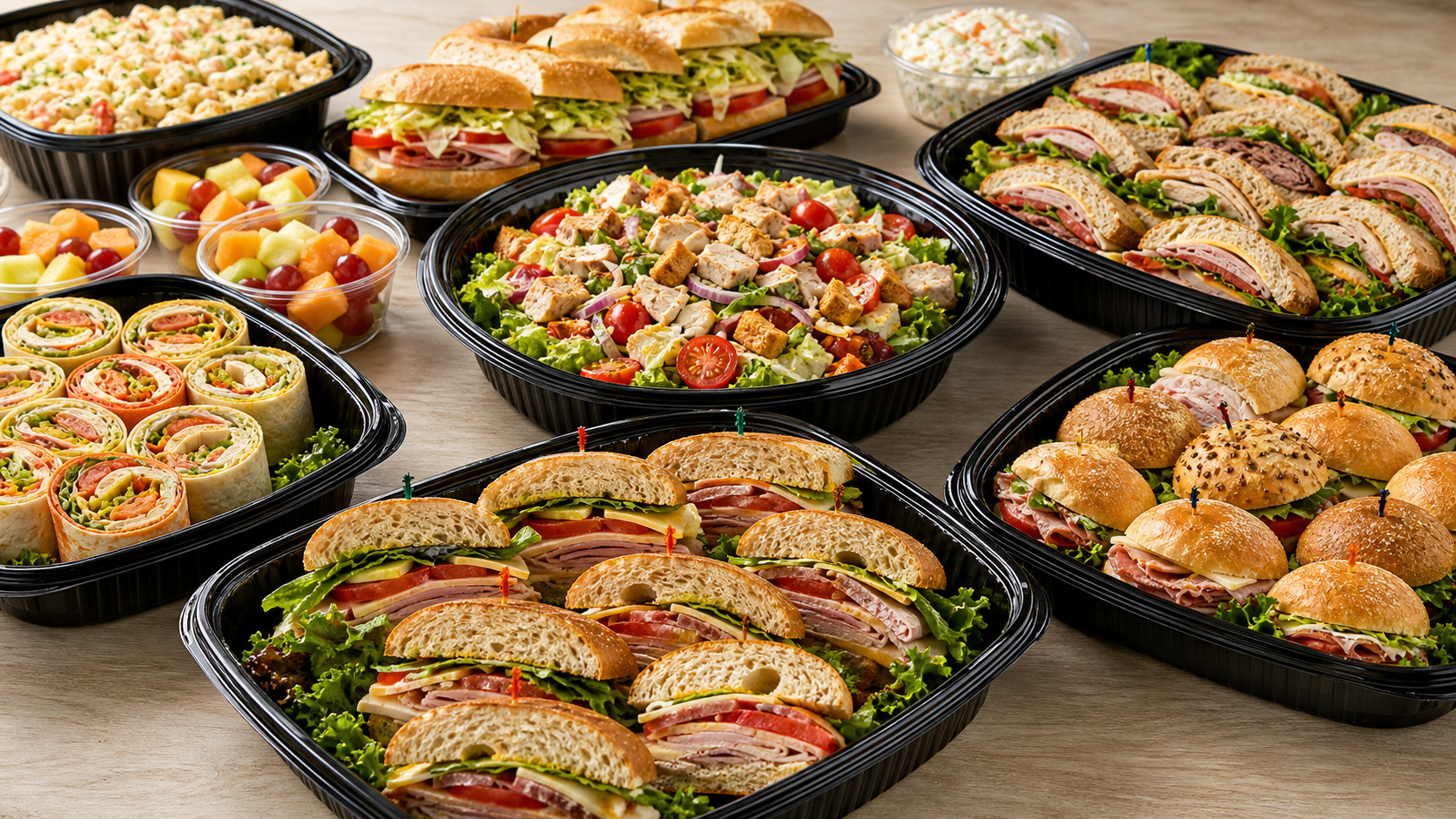 Catering trays and sandwiches